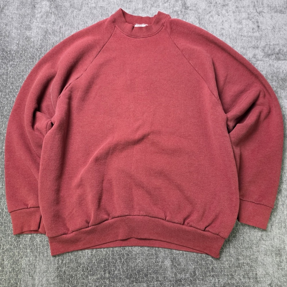 Vtg 90s Fruit of the Loom Red Raglan Sweatshirt Made in USA Mens XL Extra Large